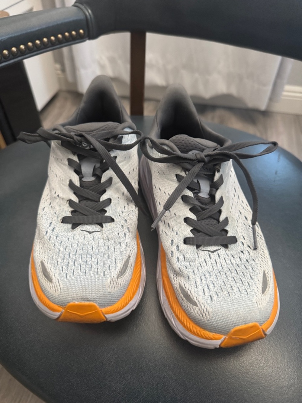 Hoka one one $160 Retail Light Gray & Orange Sneakers 7.5 excellent condition